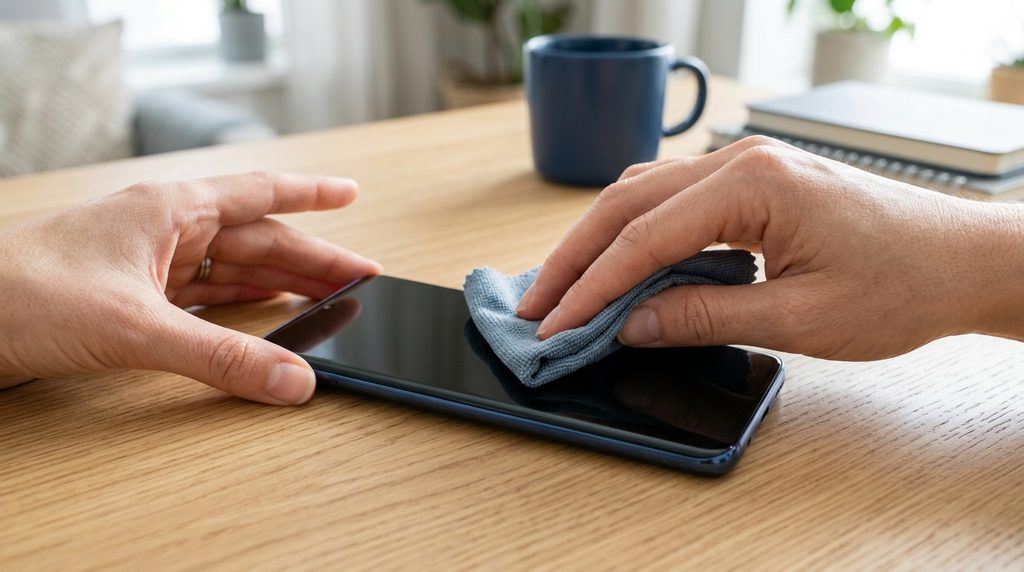 cleaning Android touchscreen with microfiber cloth